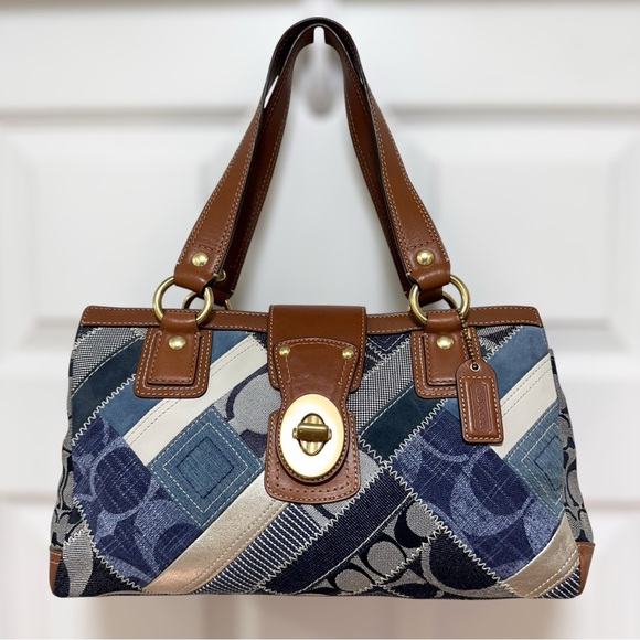 Coach Vintage Y2K Patchwork Turnlock Denim Shoulder Bag - Picture 1 of 9